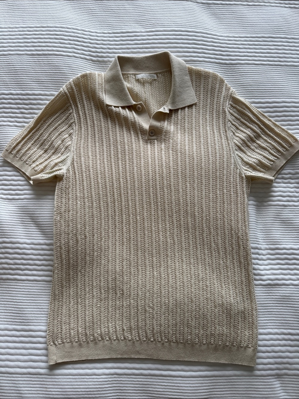 Zara Men's Short-Sleeve Knit Polo in Beige